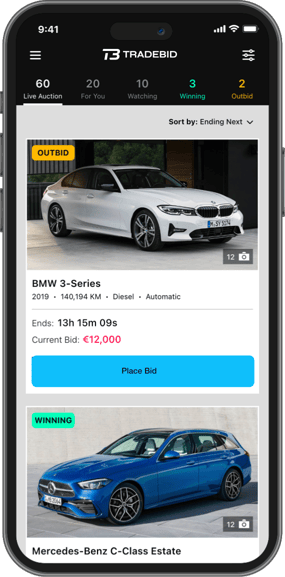 Tradebid app live auction dashboard